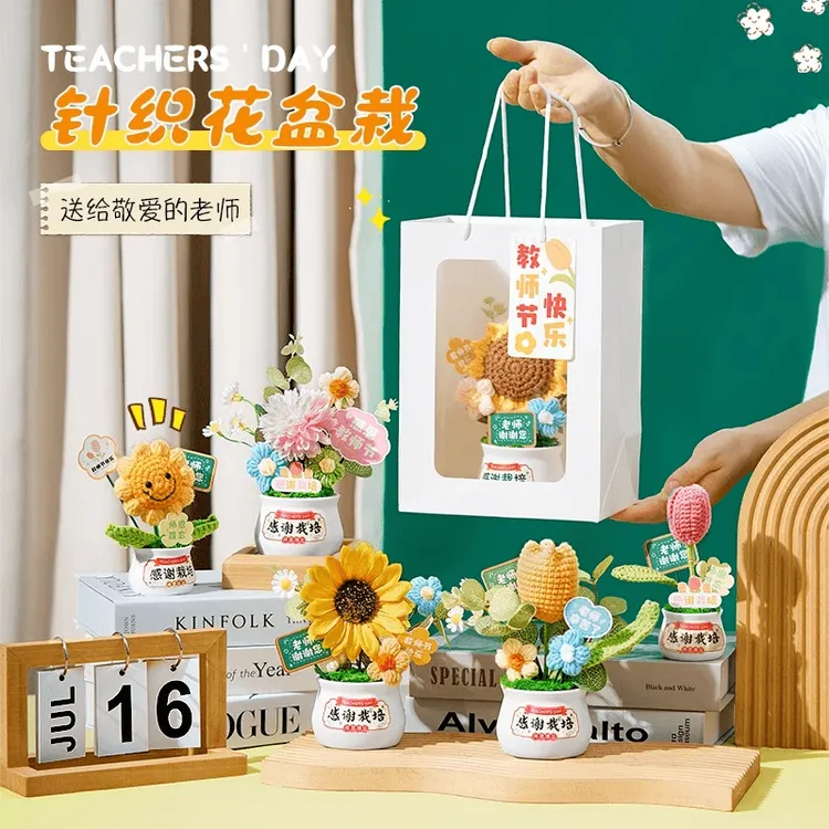 【成品】教师节创意针织毛线盆栽花束礼物2025新款高端礼物送老师mm