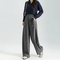 燕苹秋季新款时尚休闲高腰显瘦收腹遮胯立体装饰宽松弯刀裤K6083