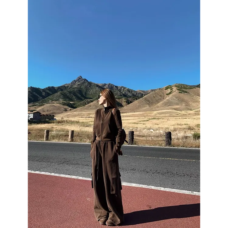 立裁重工水洗卫衣套装女美式复古休闲运动穿搭一整套2025秋季新款