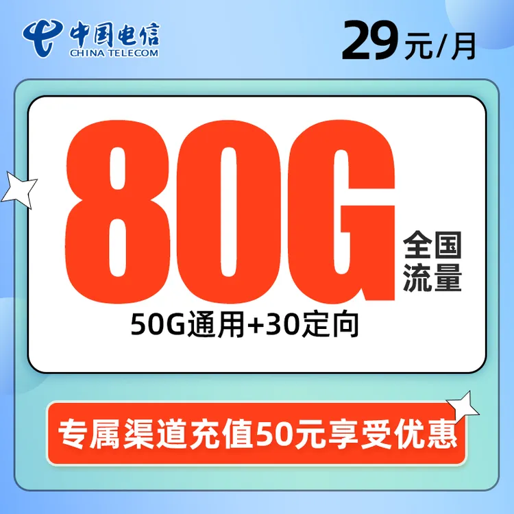 中国电信星卡禾多动不限速大流量5G手机卡电话卡