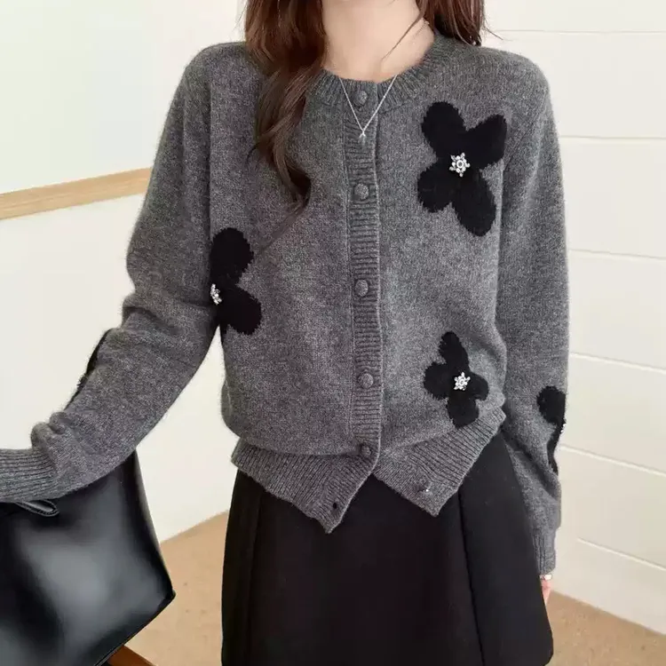 G731#大码推荐自留款~秋冬季百搭长袖针织开衫设计感上衣女秋冬