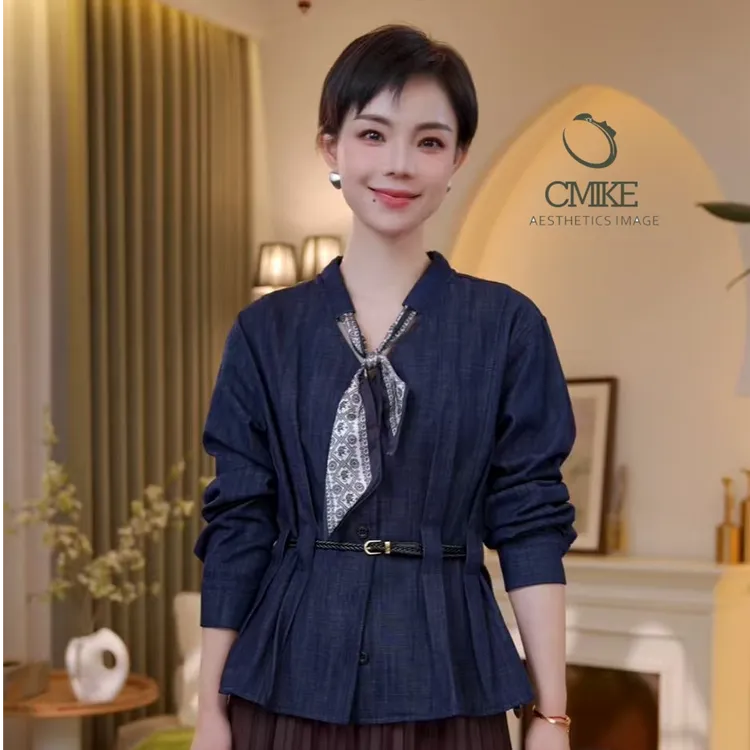 【橙蜜客】黛衣绾丝 高腰雅致衬衫 通勤设计感衬衣2553C000378