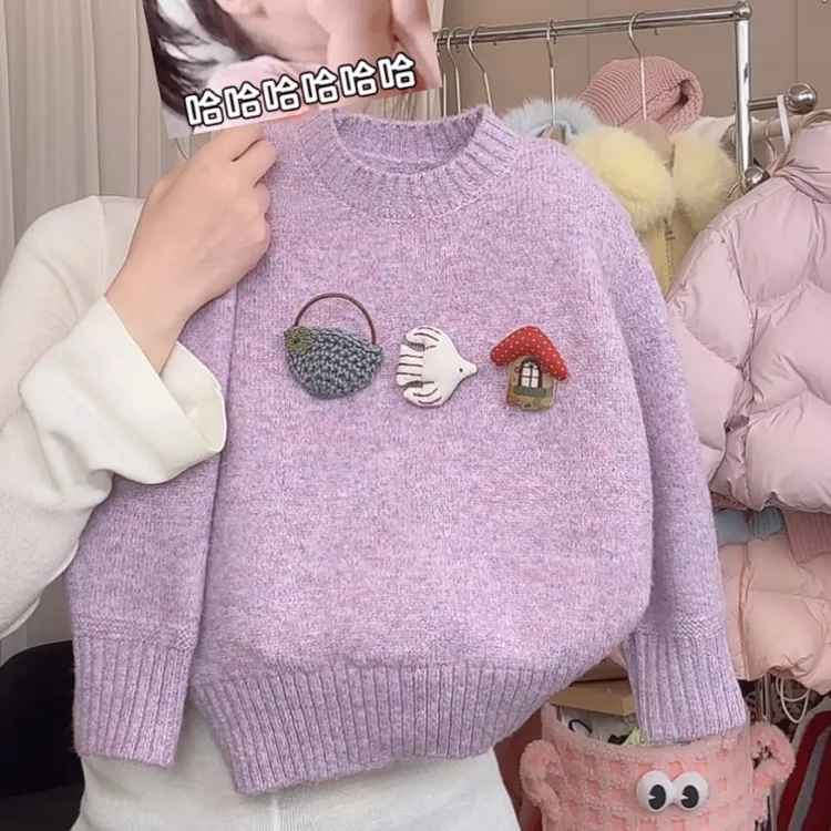 女童冬季毛衣休闲风百搭女宝宝套头保暖针织毛衣
