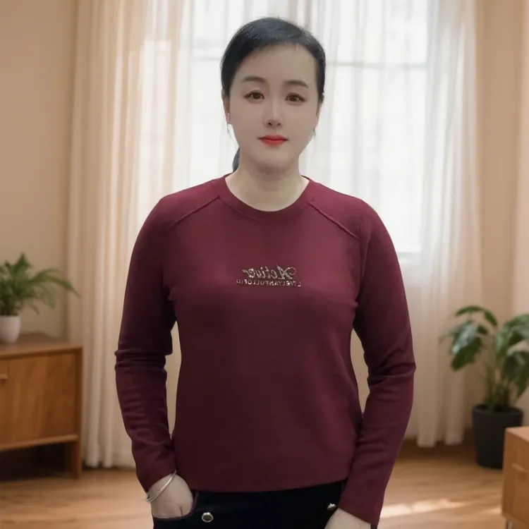 8820澳绒打底衫字母保暖长袖秋冬纯色加厚休闲上衣