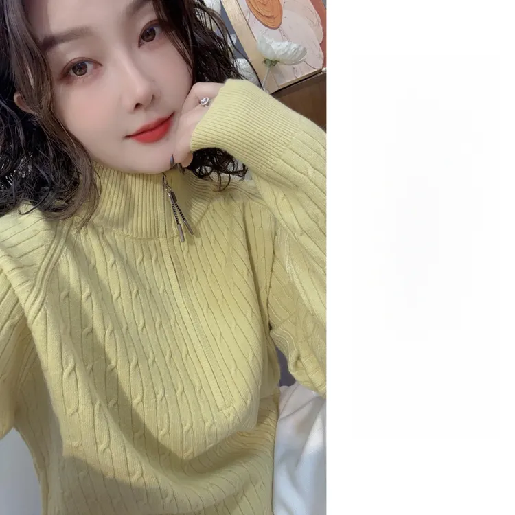 6501大码女装麻花简约洋气秋冬显瘦保暖时尚百搭半高领加厚毛衣
