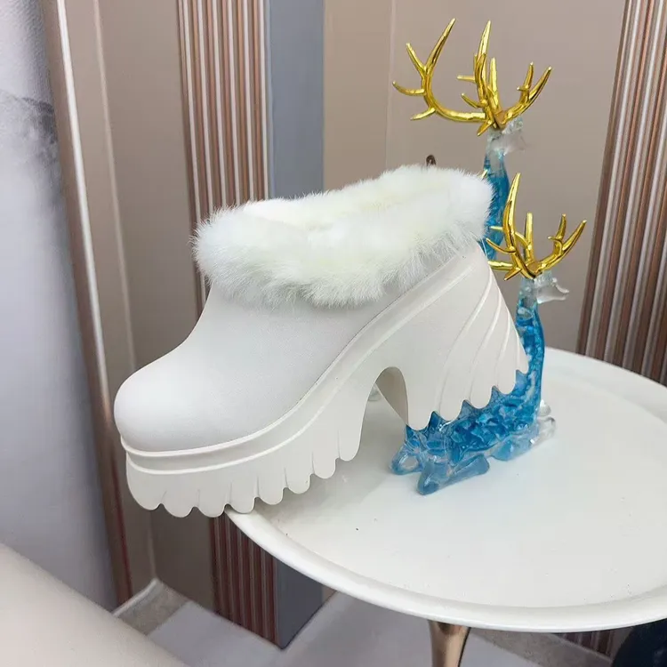 中等承托休闲冬季防水时尚雪地靴厚底高跟厚款毛毛拖白色百搭女士