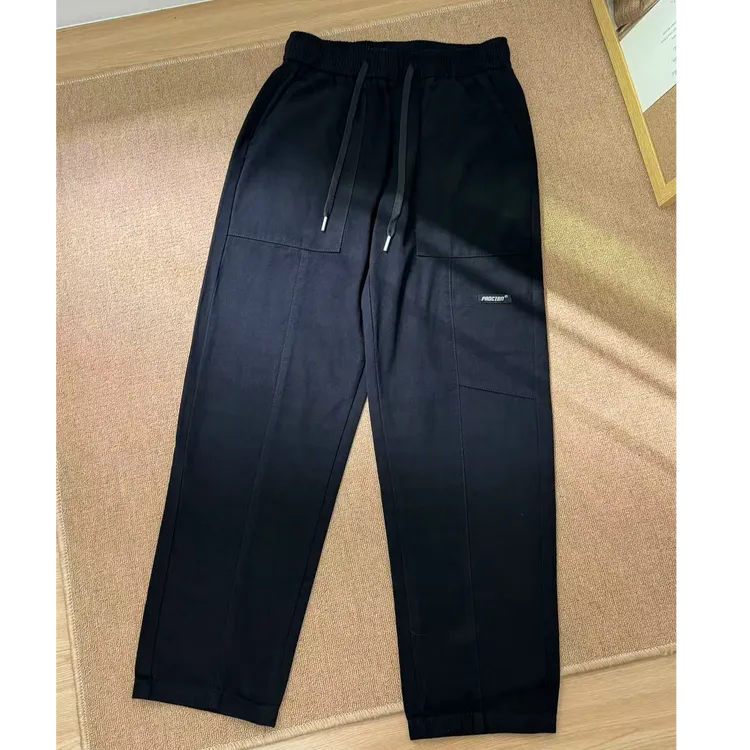 美式直宽松休闲裤男潮牌复古纯色简约设计感黑色百搭阔腿工装裤