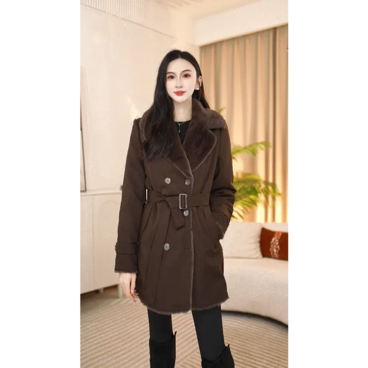 中长款收腰保暖防风女装厚款气质时尚加绒外套秋冬25C857