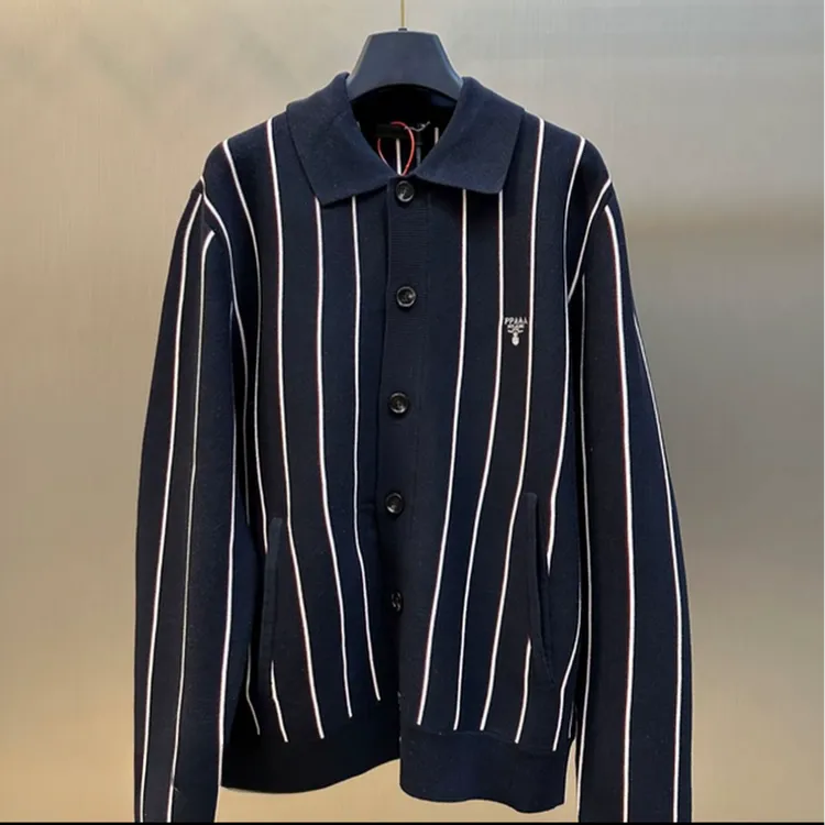 “P拉达”14针竖条纹开衫男士秋冬针织商务休闲高级感松弛穿搭