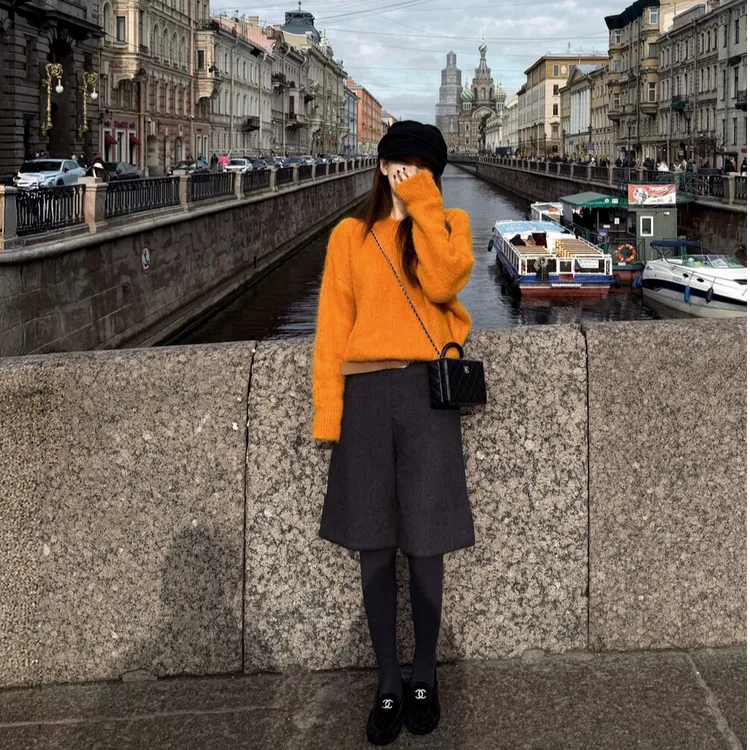 巨好看的秋季穿搭一整套韩系慵懒风灯笼袖针织毛衣裤子两件套装女