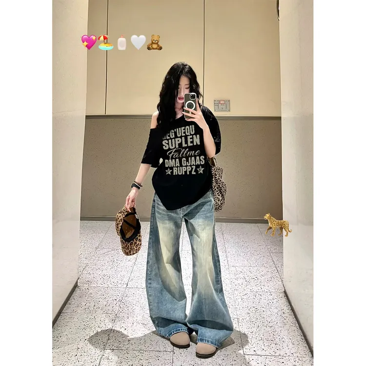 夏季新款显瘦遮肉斜肩短袖t恤女爆款性感辣妹一字露肩洋气衣服女