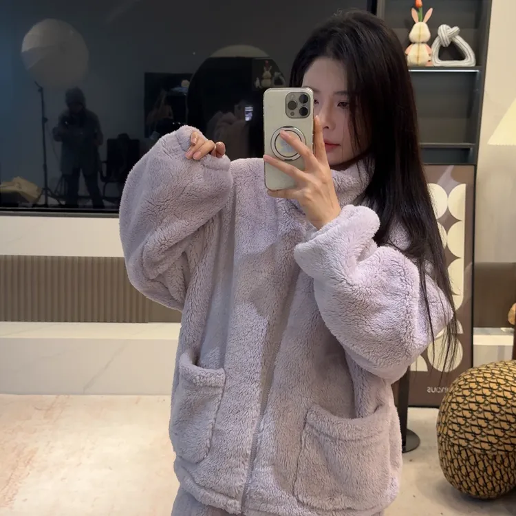 宿慕SUMU冬季新款加厚保暖睡衣套装2025韩版家居服两件套女装9052