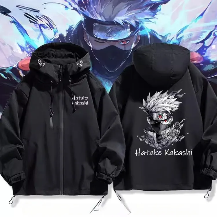 火影忍者卡卡西写轮眼冲锋衣夹克连帽男女休闲外套秋冬百搭上衣服