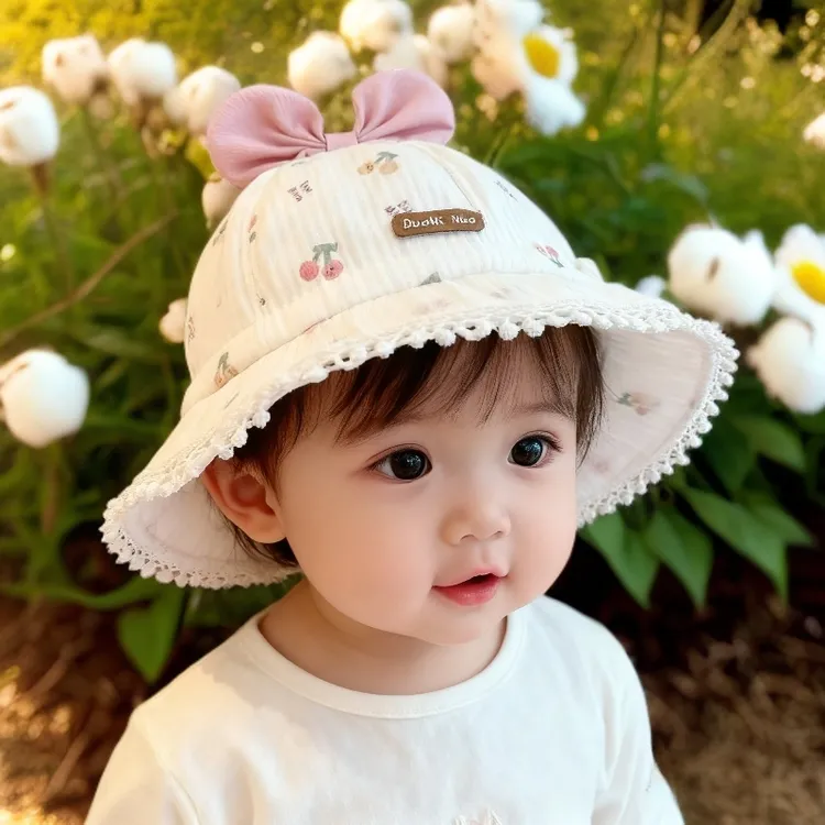 婴儿帽子春秋季可爱超萌女童渔夫帽女宝宝可调节盆帽儿童遮阳帽
