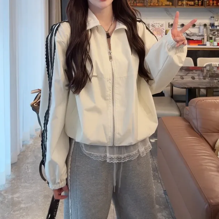 2025春季韩版新款气质百搭蕾丝拼接夹克外套LK2501790