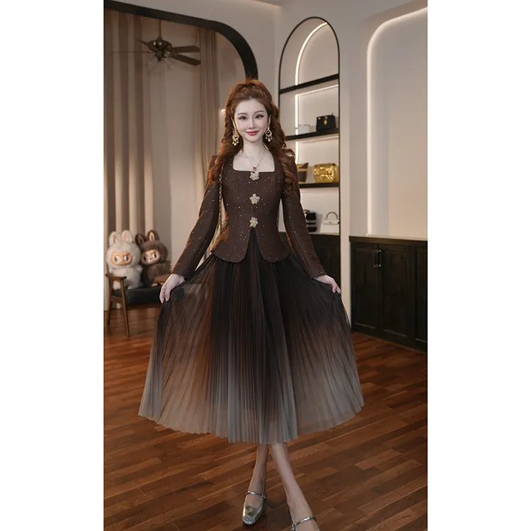 【晚晚定制】新款法式洋气复古显瘦收腰裙子休闲连衣裙22015