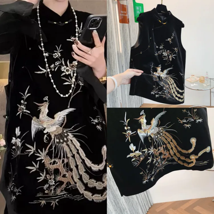 【PRINCE PARD｜奢定名品-A】凤凰于飞新中式刺绣丝绒马甲女秋季背心