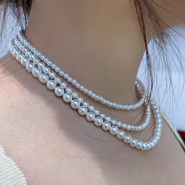 链子925银 小米珠项链正圆极光天女色精致简约百搭卡3-4mm