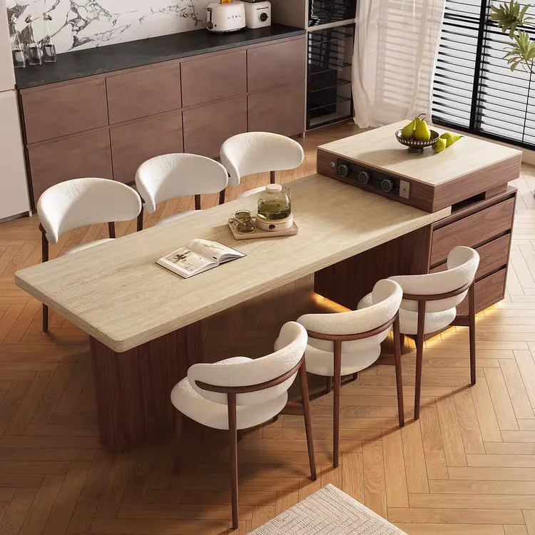 【国补】中古风岩板岛台餐桌一体中岛台型餐桌椅现代简约轻奢岛台