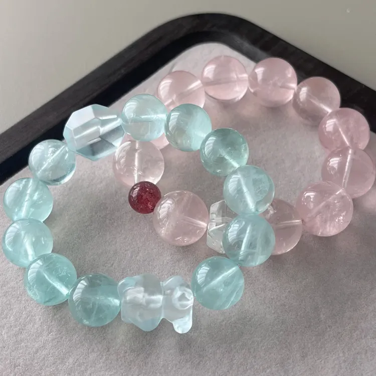 净化疗愈天然绿萤石手串天然粉水晶莫粉水晶手链2026年新款曼波绿
