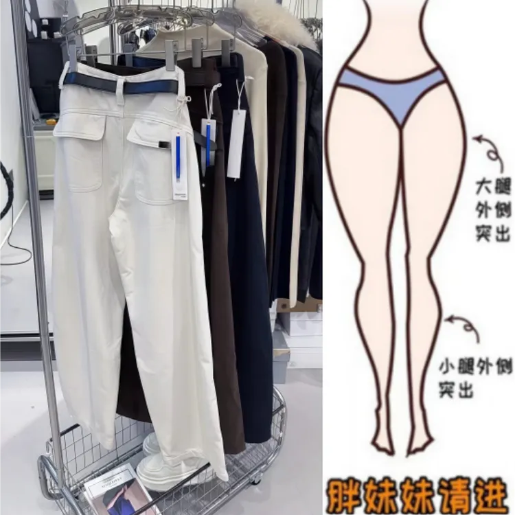 格洛森秋季新款设计感高腰显瘦加绒加厚直筒裤时尚百搭阔腿牛仔裤