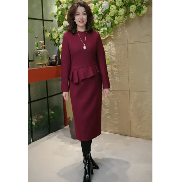 LUCK-荷叶假两件连衣裙-2025秋冬款澳洲羊毛高级感修身气质设计师