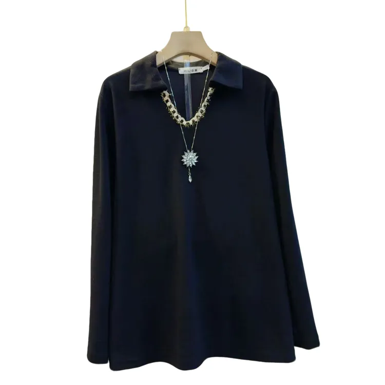 时尚百搭翻领减龄新款长袖显瘦上衣（长66左右）