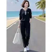 HH#【170可穿】休闲套装秋季新时尚v领长袖卫衣裤子两件套DY14770A