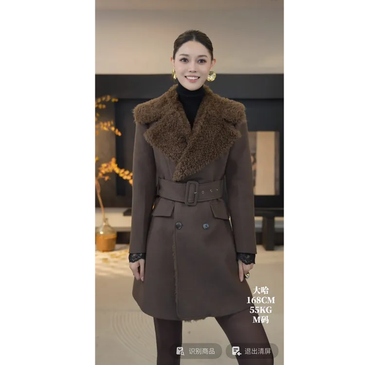 DENGDAHA「奶酪拿铁」复古风 收腰毛呢通勤气质外套HBZXP720069