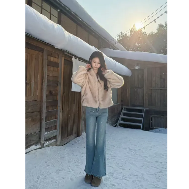 满天星河烫钻加绒显瘦牛仔裤2025冬季必备新款高级百搭裤子女