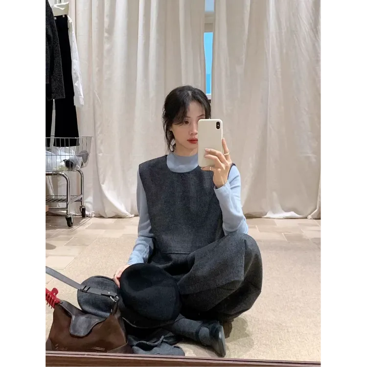 简约风慵懒风背心衬衫针织休闲风法式-136