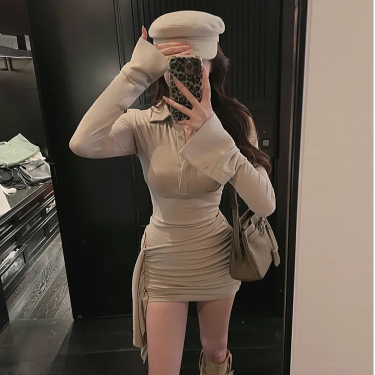 2025春季新款时尚连衣裙气质显瘦洋气休闲百搭长袖POLO领连衣裙女