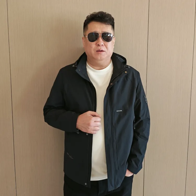 男士加肥加大码时尚百搭春秋商务休闲连帽夹克外套大码男装胖子KP