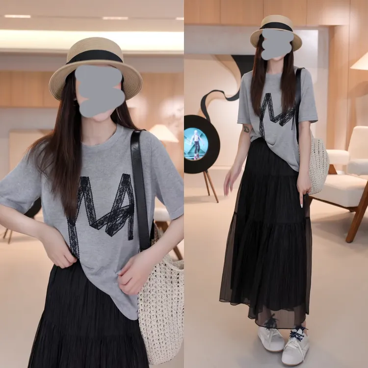 上班族通勤风女装高级感套装短袖t恤网纱半身裙两件套春游出行