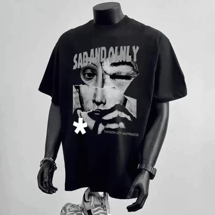 230男士潮牌情侣印花重磅纯棉短袖T恤男夏季宽松圆领半袖上衣服