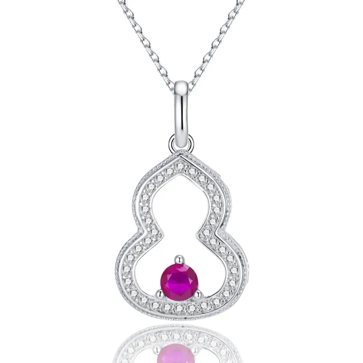 坠链均925银合成锆石 s925银镂空葫芦福禄项链气质时尚