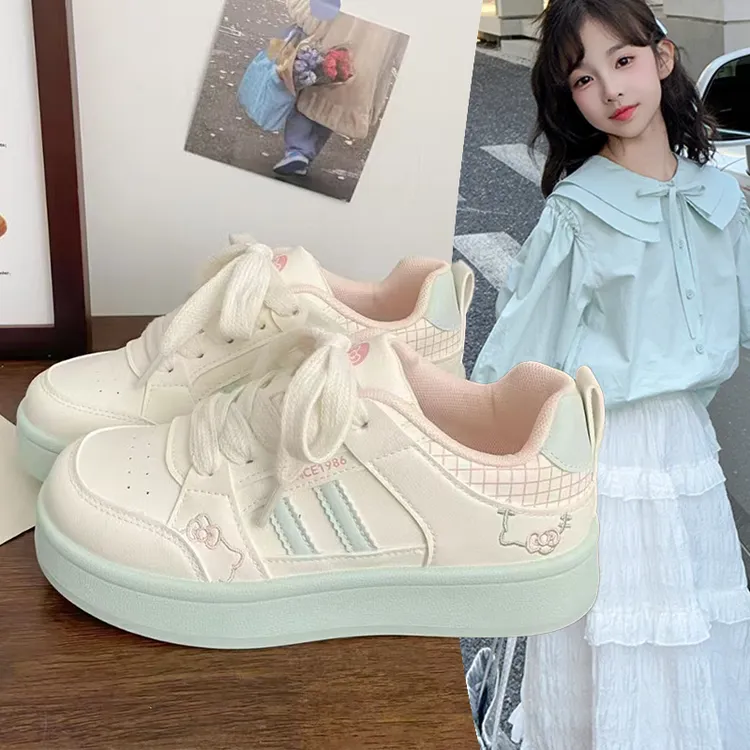 女童小白鞋2025春秋新款时尚板鞋平底百搭休闲儿童运动鞋中大童单