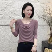 【韩紫朵 】2025春款新品堆堆领烫钻洋气小衫女上衣1827