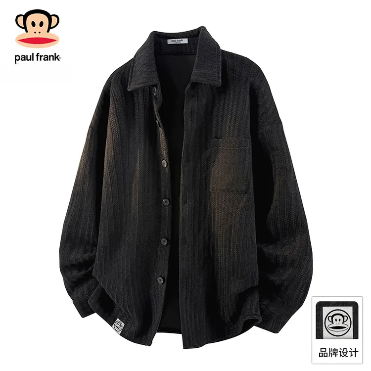 PaulFrank/大嘴猴黑色重磅夹克男秋季新款美式鱼骨纹宽松休闲外套