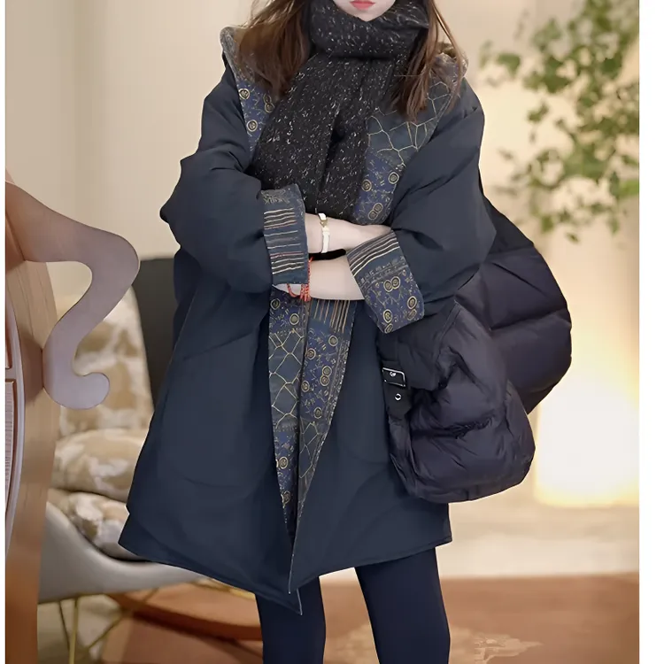 【双面穿】高端复古连帽中长棉服外套女2025冬新款爆款宽松显瘦棉衣