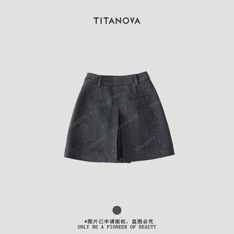 【宁不凡】星空丨亮闪毛呢半身裙秋冬秋季时尚亮片细闪短裙N5BQ0902