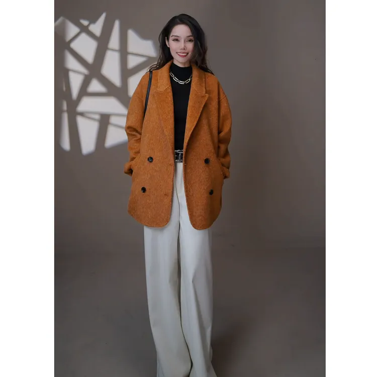【高定女神】高级感莱赛尔羊毛大衣气质四粒扣毛呢外套-禁水洗