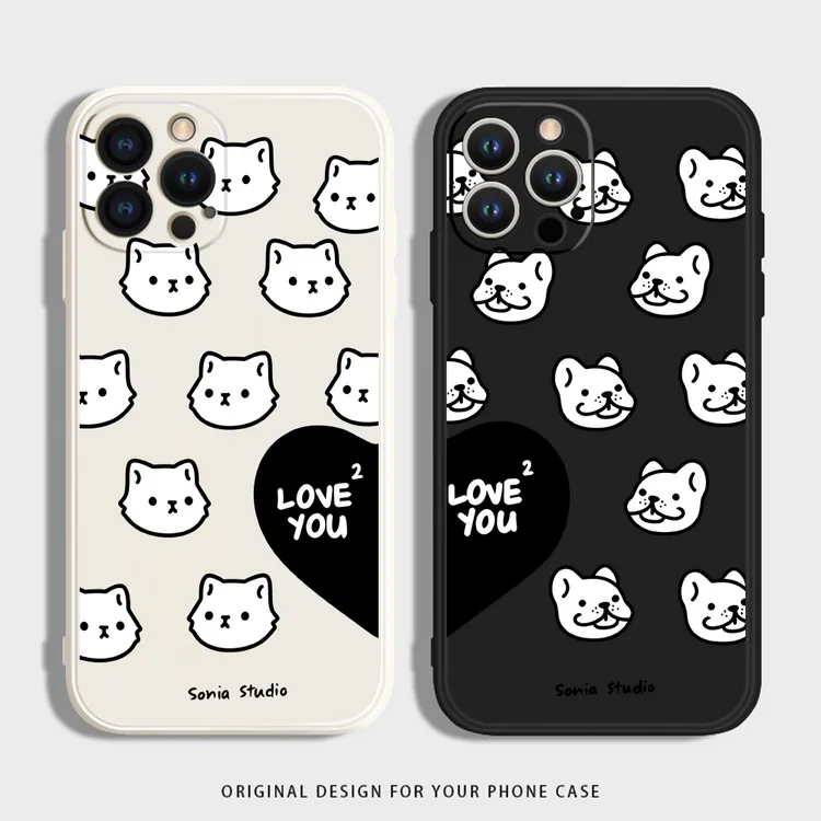 爱心情侣猫狗适用iphone16苹果15手机壳小米OPPO华为VIVO荣耀一加