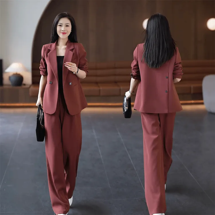 小个子气质韩版西装外套阔腿裤两件套2025秋季新款时尚西服套装女