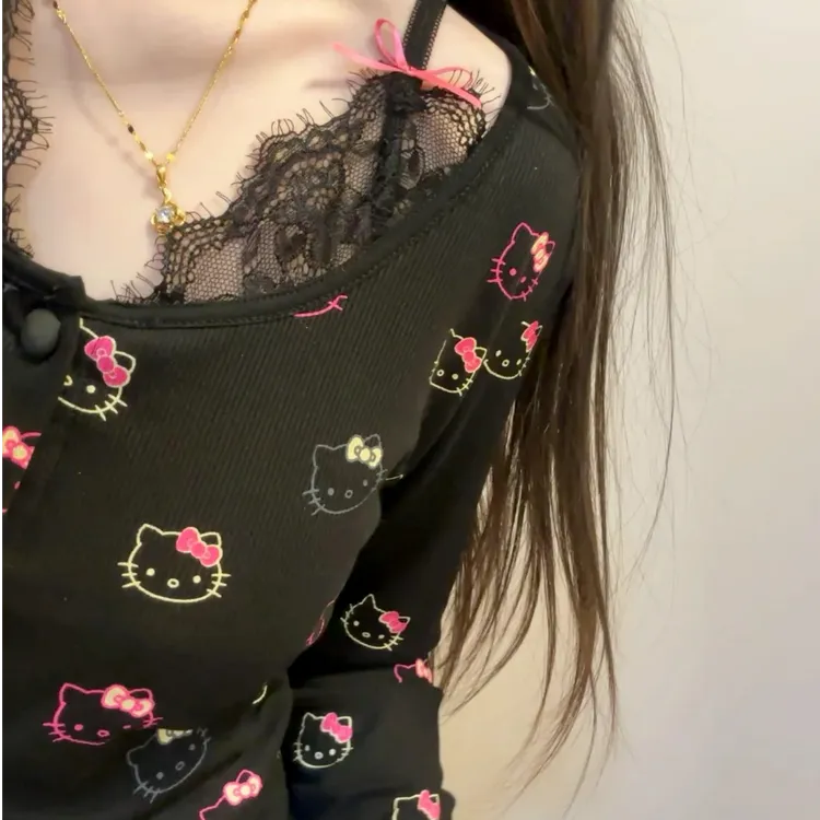 带胸垫睡衣女春秋款HelloKitty猫家居服套装可外穿可爱卡通网红风