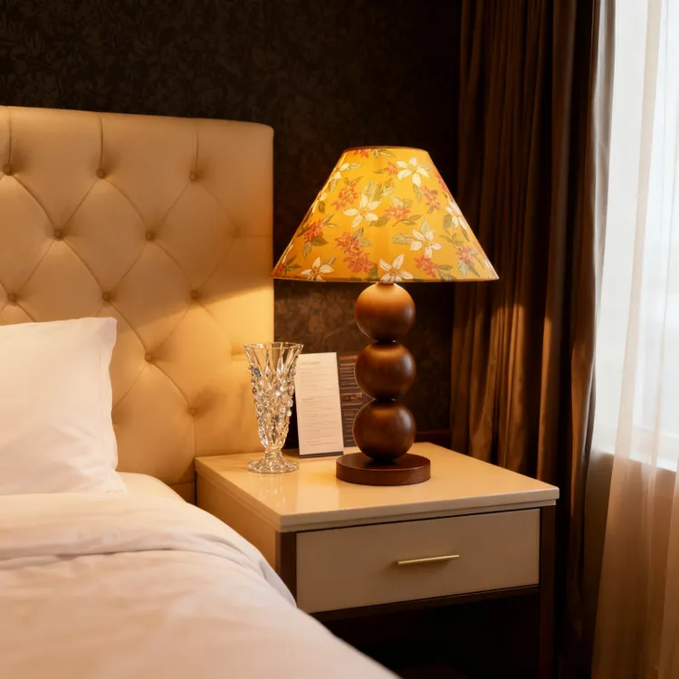LED装饰台灯酒店卧室床头办公室书桌护眼氛围实木台灯胡桃木色