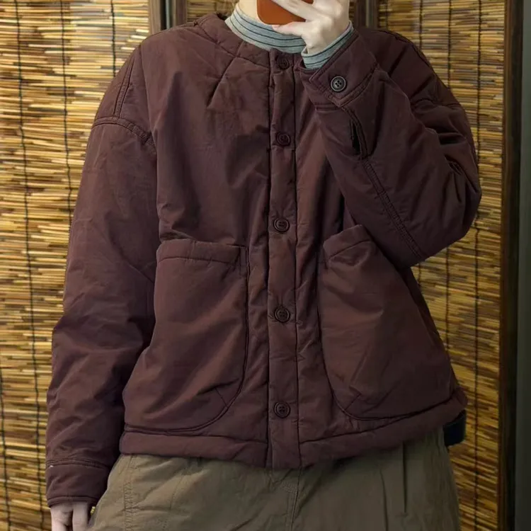 希哦新品9672棉服圆领常规长袖厚款拼接袖保暖棉衣加厚外套上衣女