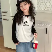 儿童春秋款洋气长袖T恤女童韩版撞色插肩袖短款打底衫中大童上衣
