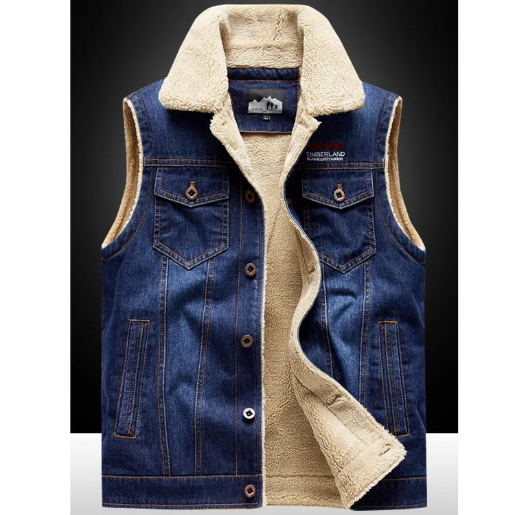 DUCHESDEBEN/杜切得比冬季新款宽松保暖牛仔马甲男士翻领加绒上衣