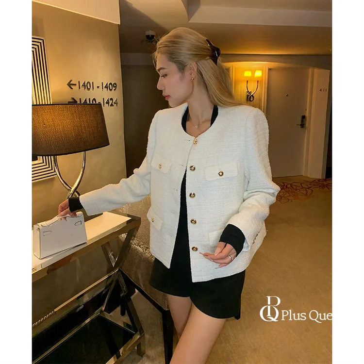 PLUS QUEEN宏蓝【高个子大码】大骨架好版型显瘦加棉小香风短外套